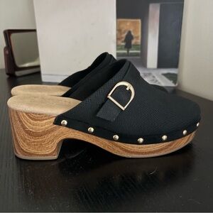 TARYN Black Wood grain GOLD Studded Clog Mules with Gold Buckle